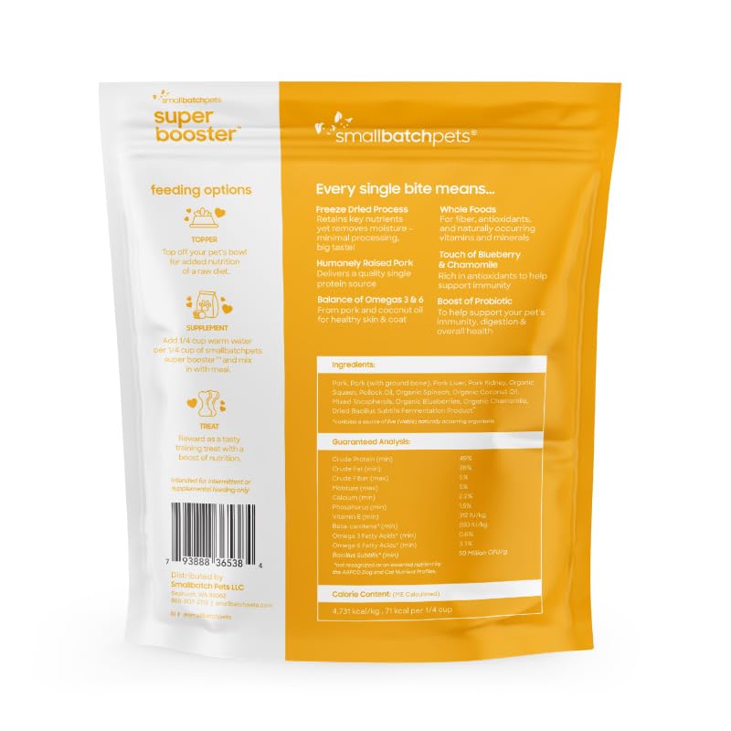 smallbatch Pets Freeze-Dried Super Booster Pork Bites for Dogs & Cats, 7 oz, Made in The USA, Humanely Raised Single Protein Sou