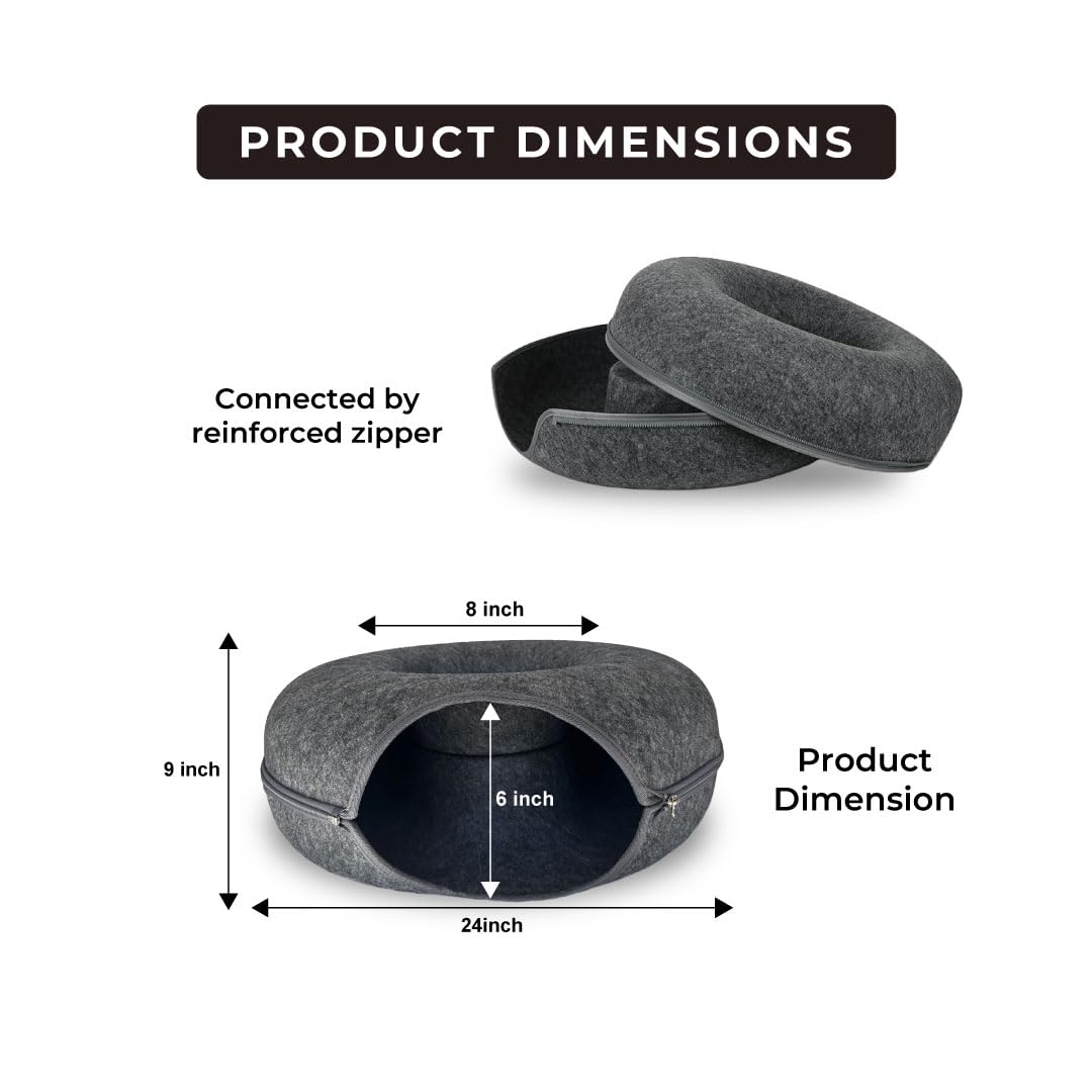 Peekaboo Cat Cave - Detachable Round Felt Cat Cave Bed Fun Playhouse And Resting Cat Donut Tunnel For Kittens, Cats, And Small P