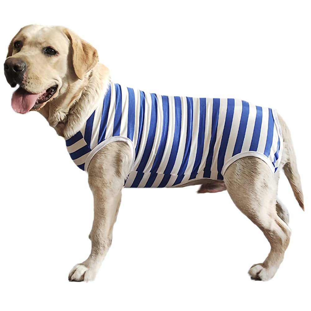 Dogs Recovery Suit Post Surgery Shirt For Female Male Dog, E-Collar Alternative Wound Protective Clothes (Blue White-Xl)