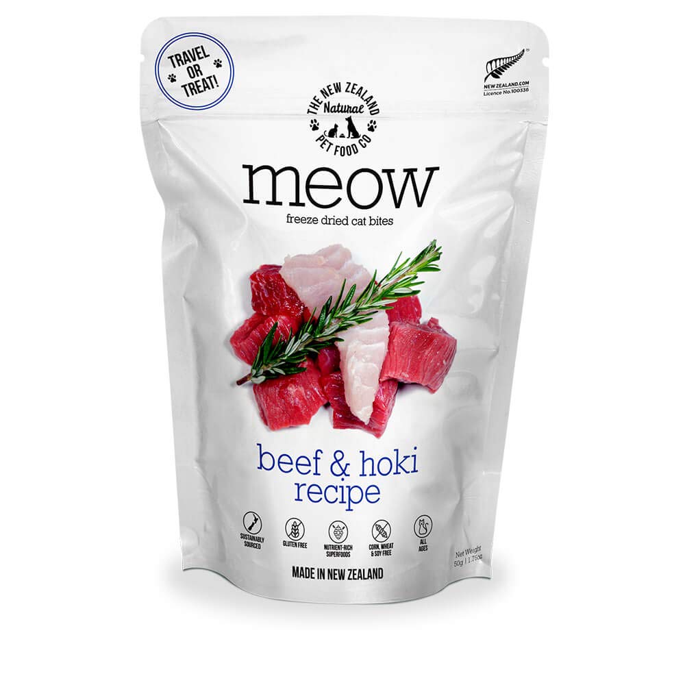 The New Zealand Natural Pet Food Co Meow Freeze Dried Cat Food - Beef & Hoki Recipe, High Protein, Meals & Toppers, Dry Cat Food