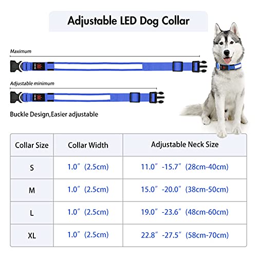 Yfbrite Ultra Light Usb Rechargeable Led Dog Collar - Adjustable Light Up Dog Collar - Waterproof Dog Collar - Flashing Dog Collar Visiblity & Safety For Your Dogs (Blue, Medium)
