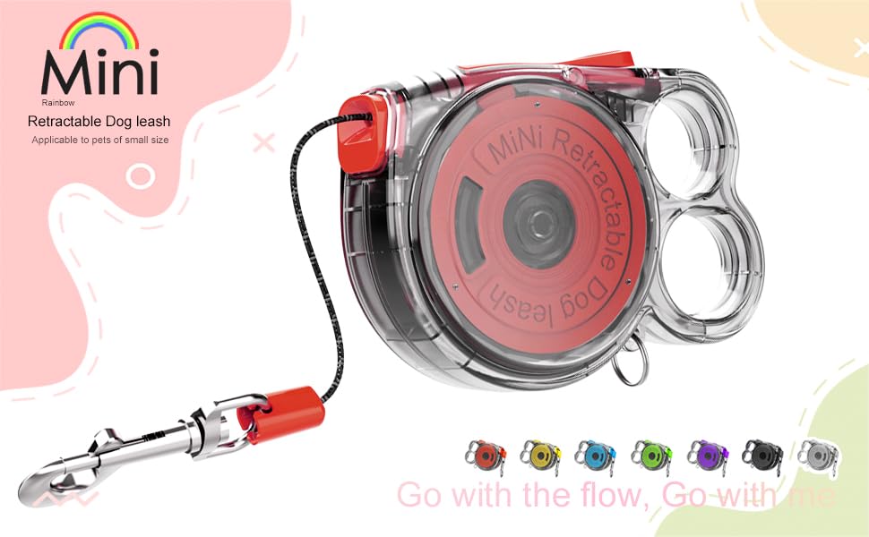 Transparent Rainbow Small Dog Retractable Leash For Small Dogs And Cats Up To 18 Lbs 360 Tangle-Free One-Hand Brake Portable Wei