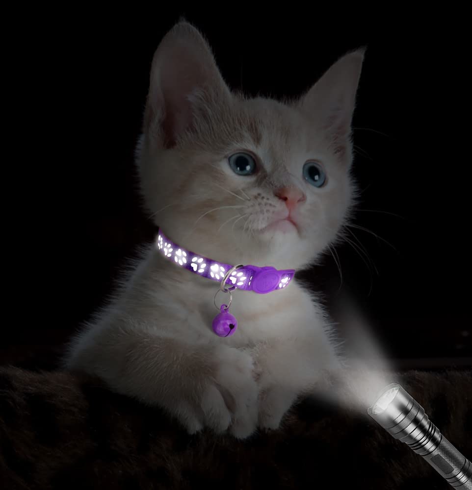 Taglory Reflective Cat Collars Breakaway With Bell, 2 Pack Girl Boy Pet Kitten Collar Adjustable 6-8 Inch, Purple