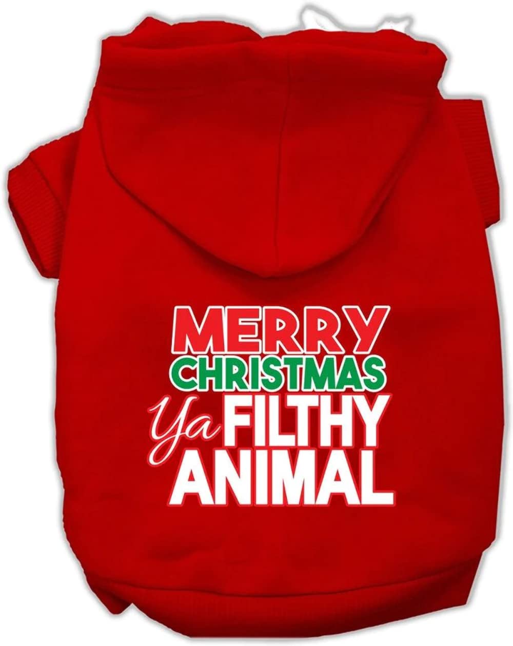Christmas Pet Dog & Cat Hoodie Screen Printed, 'Merry Christmas Ya Filthy Animal' Bright Pink Md (6-10 Lbs.)