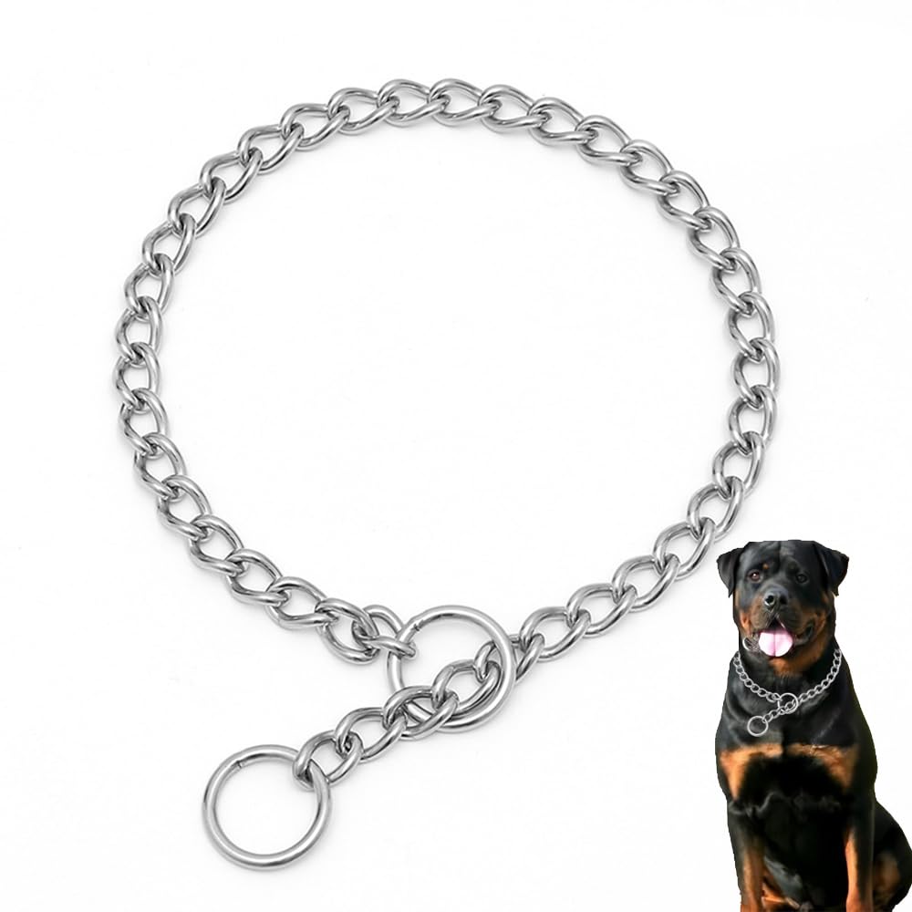 Silver Chain Collar For Medium Dogs, Stainless Steel Training Choke Collar For Dogs Slip P Link Martingale Collars Puppy Choker 