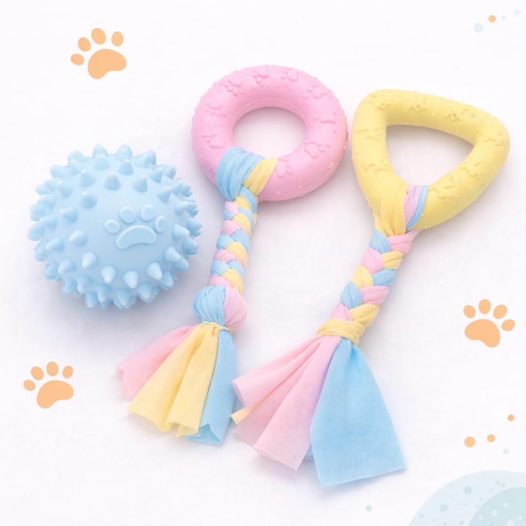 Dog Chew Toy with Spiky Ball, Donut, Traingle, TPR Material, NonToxic, for Teeth Cleaning and Interactive Play, Small Breed (1 