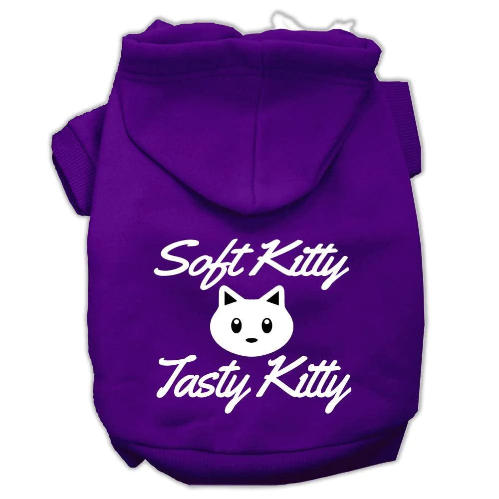 Pet Dog & Cat Hoodie Screen Printed, 'Soft Kitty, Tasty Kitty' Purple Xl (14-20 Lbs.)