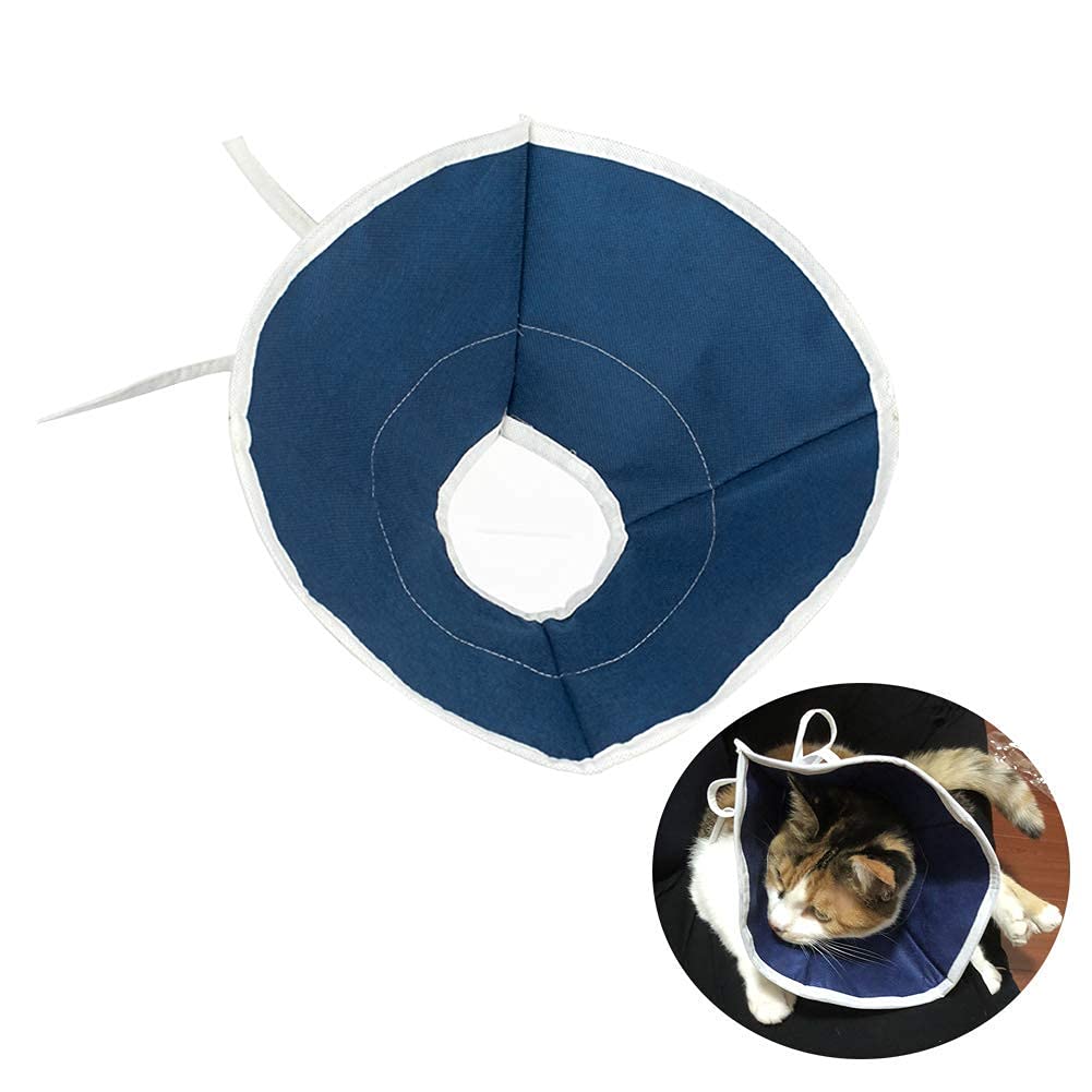 QIYADIN Cat Recovery Collar - Soft E Collar for Cats & Puppies, Medium Size, Dark Blue, Nonwoven Fabric, Easy to Eat & Drink