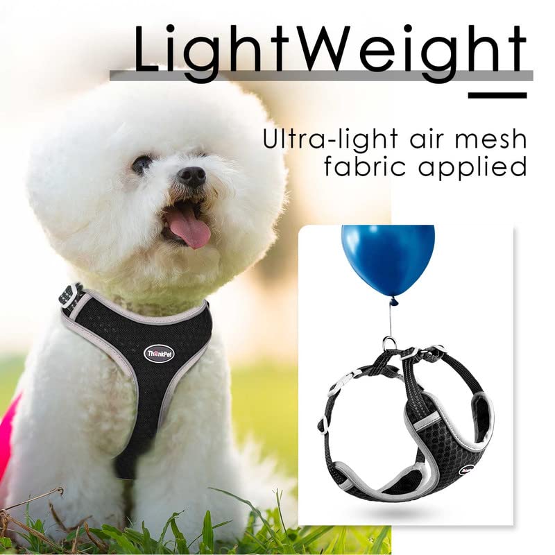 ThinkPet Reflective Breathable Soft Air Mesh No Pull Puppy Choke Free Over Head Vest Ventilation Harness for Puppy Small Medium