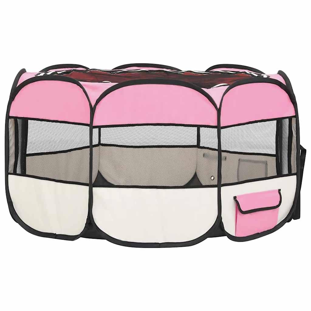 vidaXL Foldable Dog Playpen - Lightweight Pet Play Area with Carrying Bag - 49.2x49.2x24 - Pink and Cream