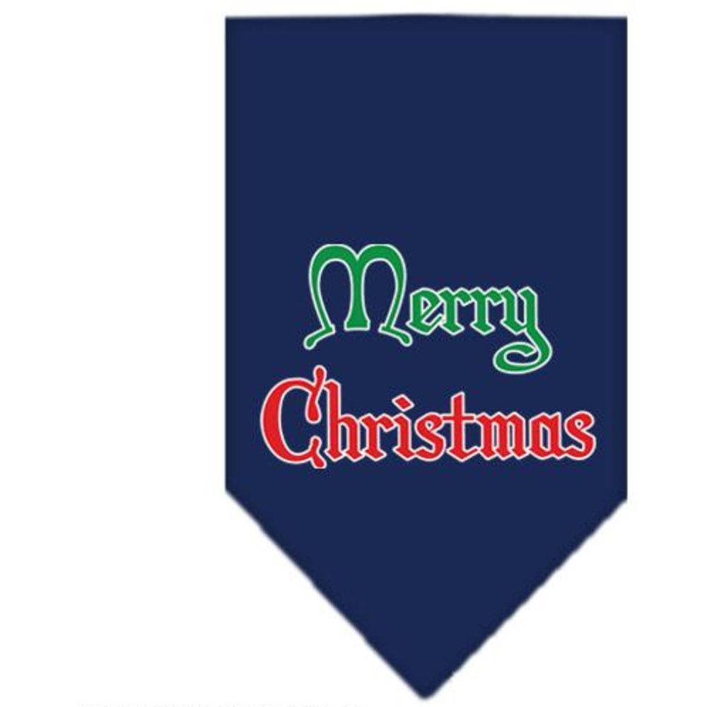Christmas Pet and Dog Bandana Screen Printed, Merry Christmas Navy Blue Small