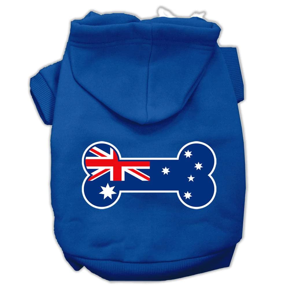 Pet Dog & Cat Hoodie Screen Printed, 'Bone Shaped Australian Flag' Blue Xs (0-3 Lbs.)