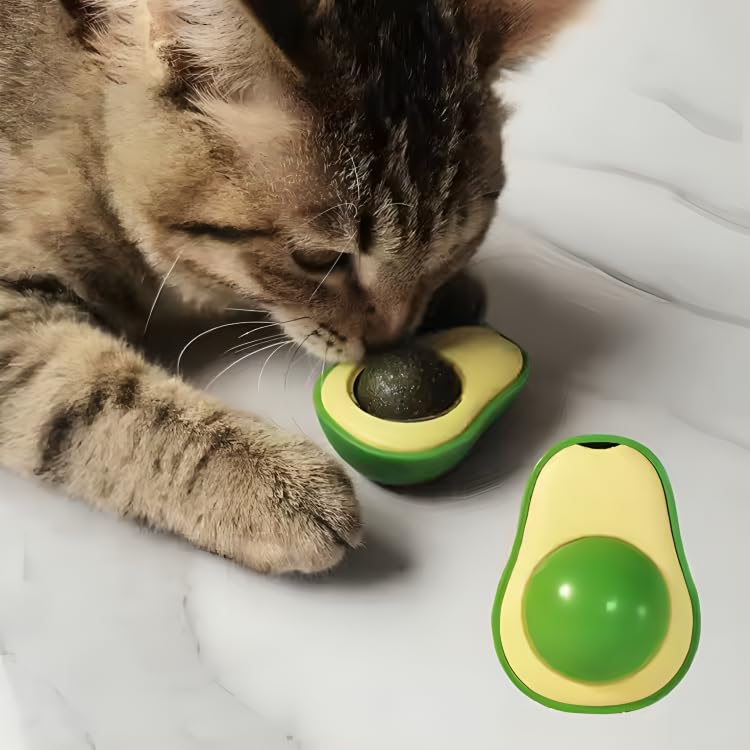 Pet Fun Avocado Shaped Cat Toy With Catnip Mint And Silvervine, Flavors, Natural Plant Extracts, Catnip Wall Ball, Safe Healthy 