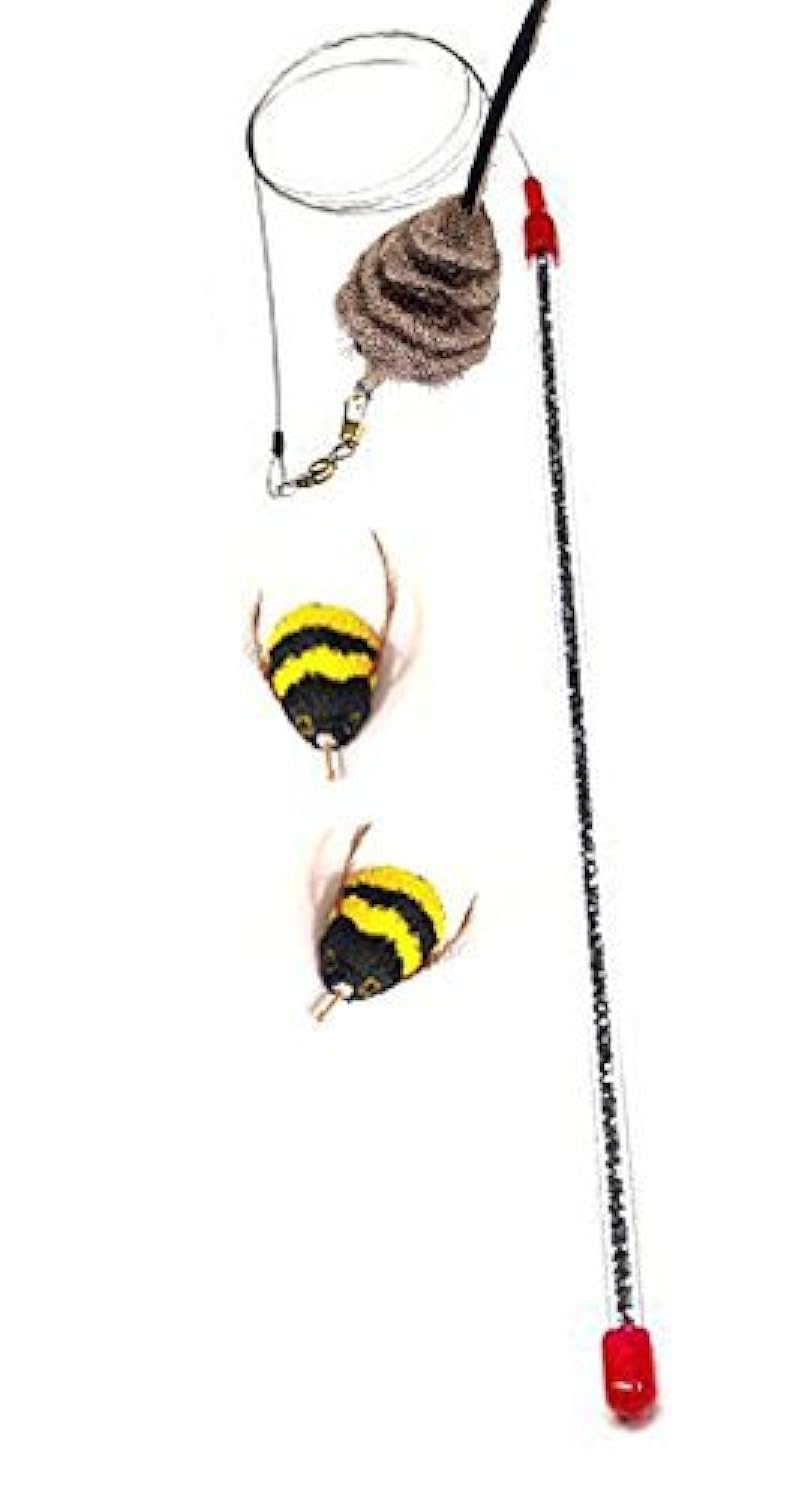 Coolcybercats Go Cat Cat Catcher Teaser Wand And Two Da Bee Bumble Bee Attachments From The Maker Of Da Bird - Value Pack