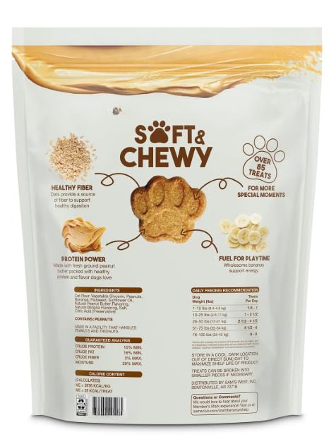 Member Mark Soft and Chewy Dog Treats, Made with Real Peanut Butter and Bananas, 48 Ounces, Resealable Bag