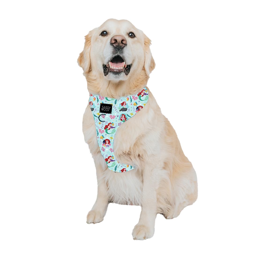 Sassy Woof Dog Adjustable Harness - Disney Princess Little Mermaid Ariel - Xl, Breathable Mesh, No Pull Design With Two D-Rings,