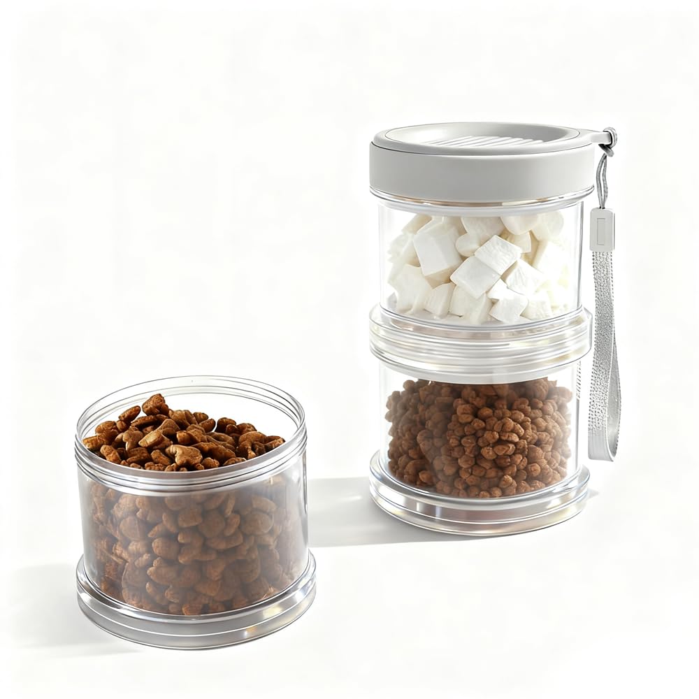HANZOTO 2025 Upgraded Airtight Dog Treat Container, Leak-Proof Stackable Pet Food Jar 2/3/4 Layers, Portable with Lanyard for Ou