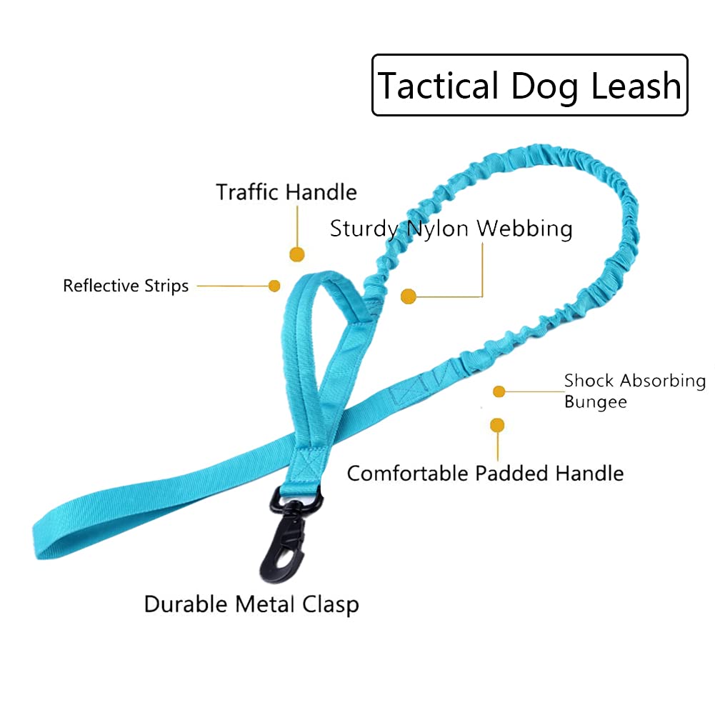 Tactical Dog Collar And Leash Set Tactical Dog Collar With Handle Bungee Leash Adjustable Military Training Nylon Collar Dog Training Collar Leash Set With Control Handleand Metal Buckle (Blue L