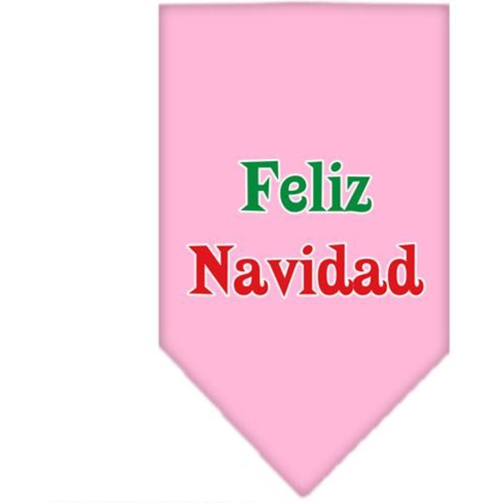 Christmas Pet and Dog Bandana Screen Printed, &quot;Feliz Navidad&quot; Light Pink Large