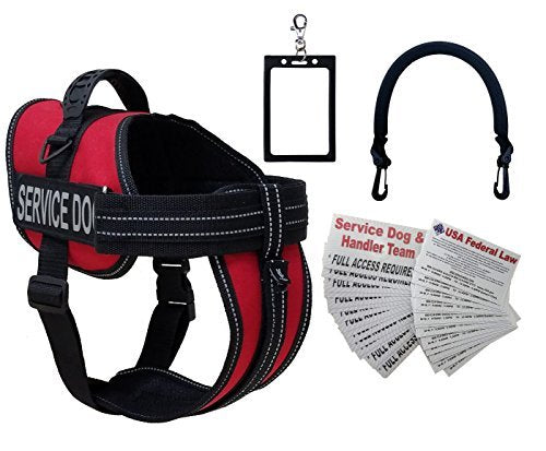 Activedogs Service Dog Vest Harness + Free Clip-On Bridge Handle + Free Clip-On Id Carrier + Free Ada Cards + Free Reflective Service Dog Patches (L (Girth 25”-35”), Red)