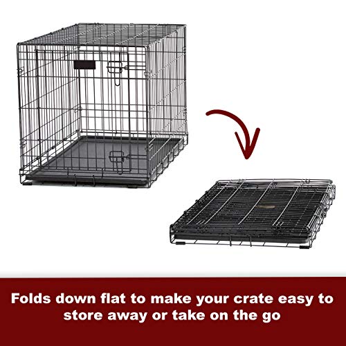 Midwest Homes For Pets Ultima Pro Series 42' Dog Crate | Extra-Strong Double Door Folding Metal Dog Crate W/Divider Panel, Floor Protecting 'Roller Feet' & Leak-Proof Plastic Pan