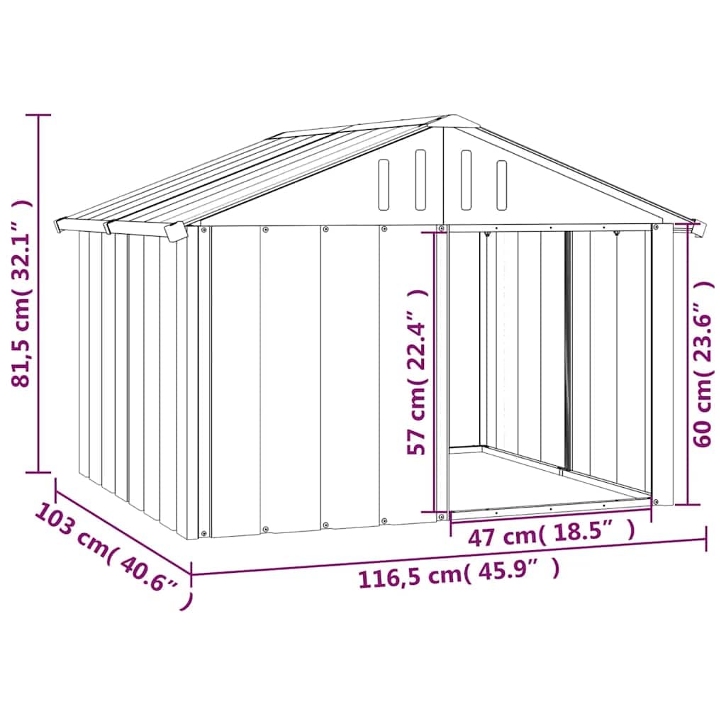 vidaXL Dog House - Weatherproof Metal Kennel - 45.9" x 40.6" x 32.1" - Gray - Model 171542