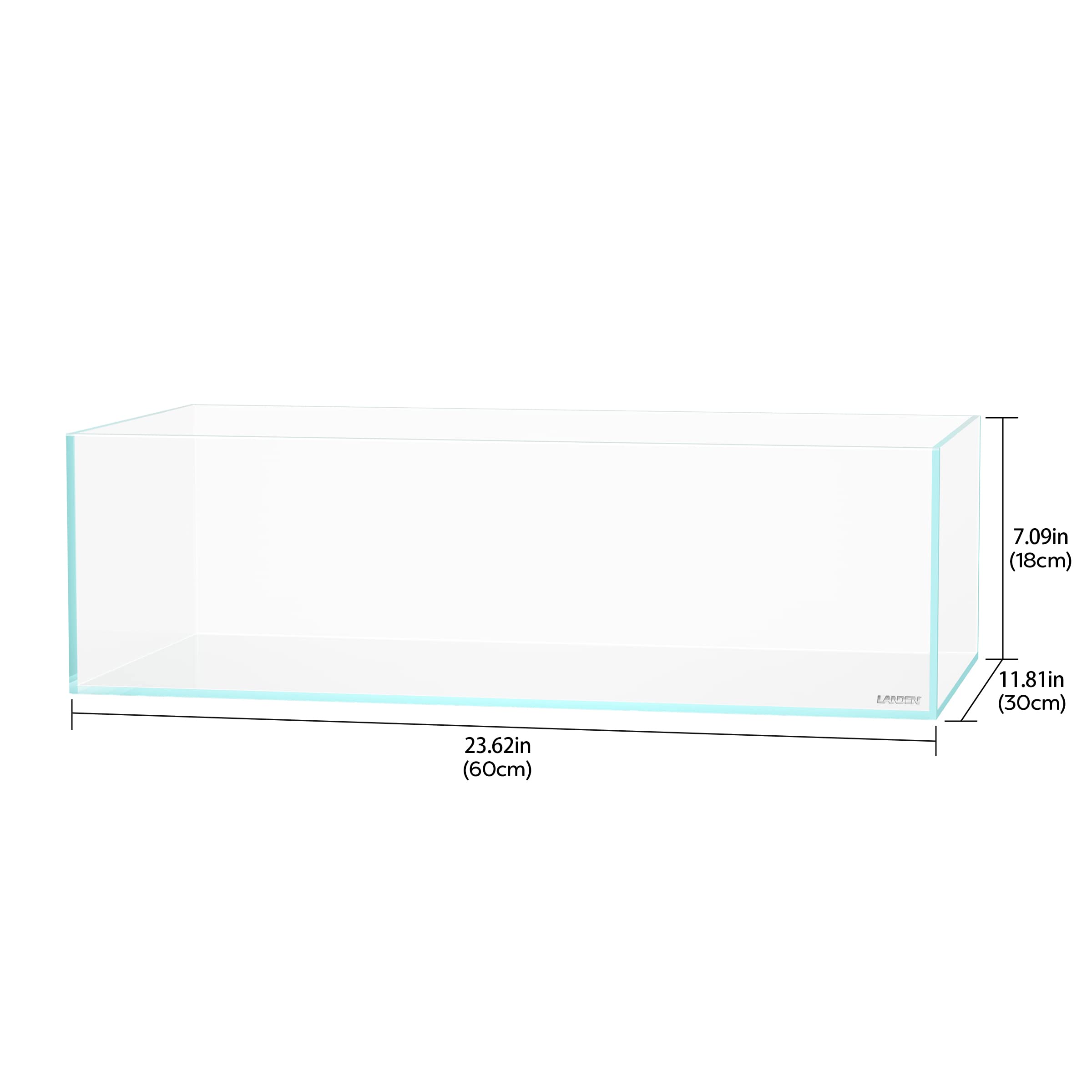 LANEDN 60S 7.9 Gal Shallow Aquarium Tank, Shallow Fish Tank, Rimless Low Iron Tank W23.6  D11.8  H7.1 in(60x30x18cm); 5mm Thickn