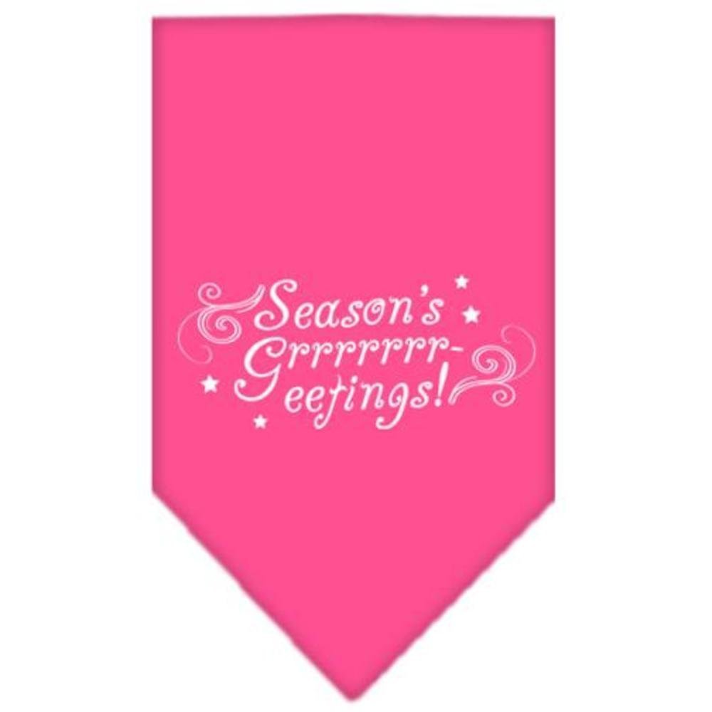 Christmas Pet and Dog Bandana Screen Printed, &quot;Season's Greetings&quot; Bright Pink Large