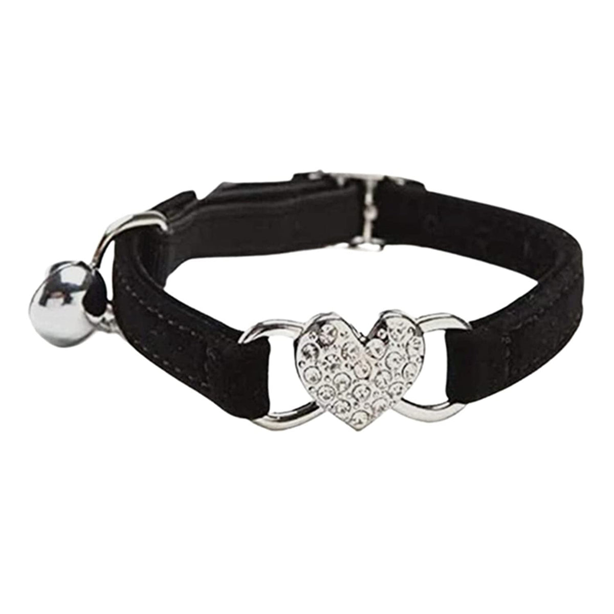 Wdpaws Heart Bling Cat Collar With Safety Belt And Bell Adjustable 8-10 Inches For Kitten Cats (Black)