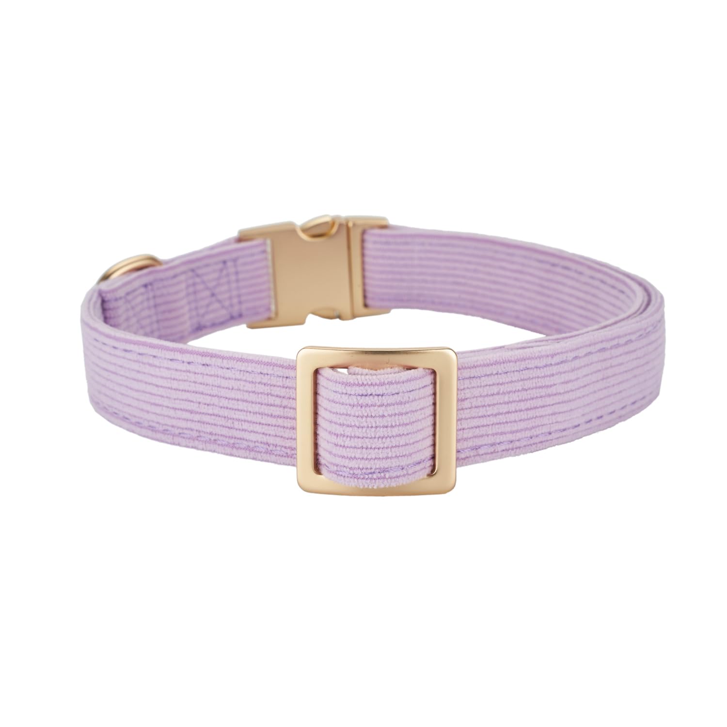 Ewinoom Soft Corduroy Dog Collar and Leash Set, Adjustable Cotton Dog Collars with Metal Buckle and Lead for Small Dogs,Lilac