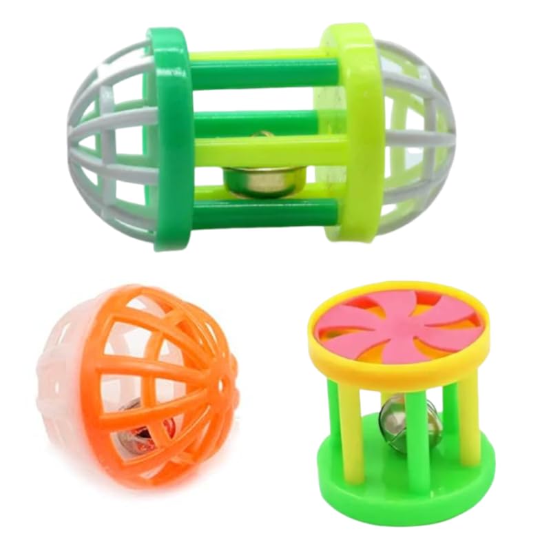 Psk Pet Mart New Pet Cat Supplies TwoColor Bell Ball With Colorful Flower Drum Sound Toy Pack Of 3Pcs Set