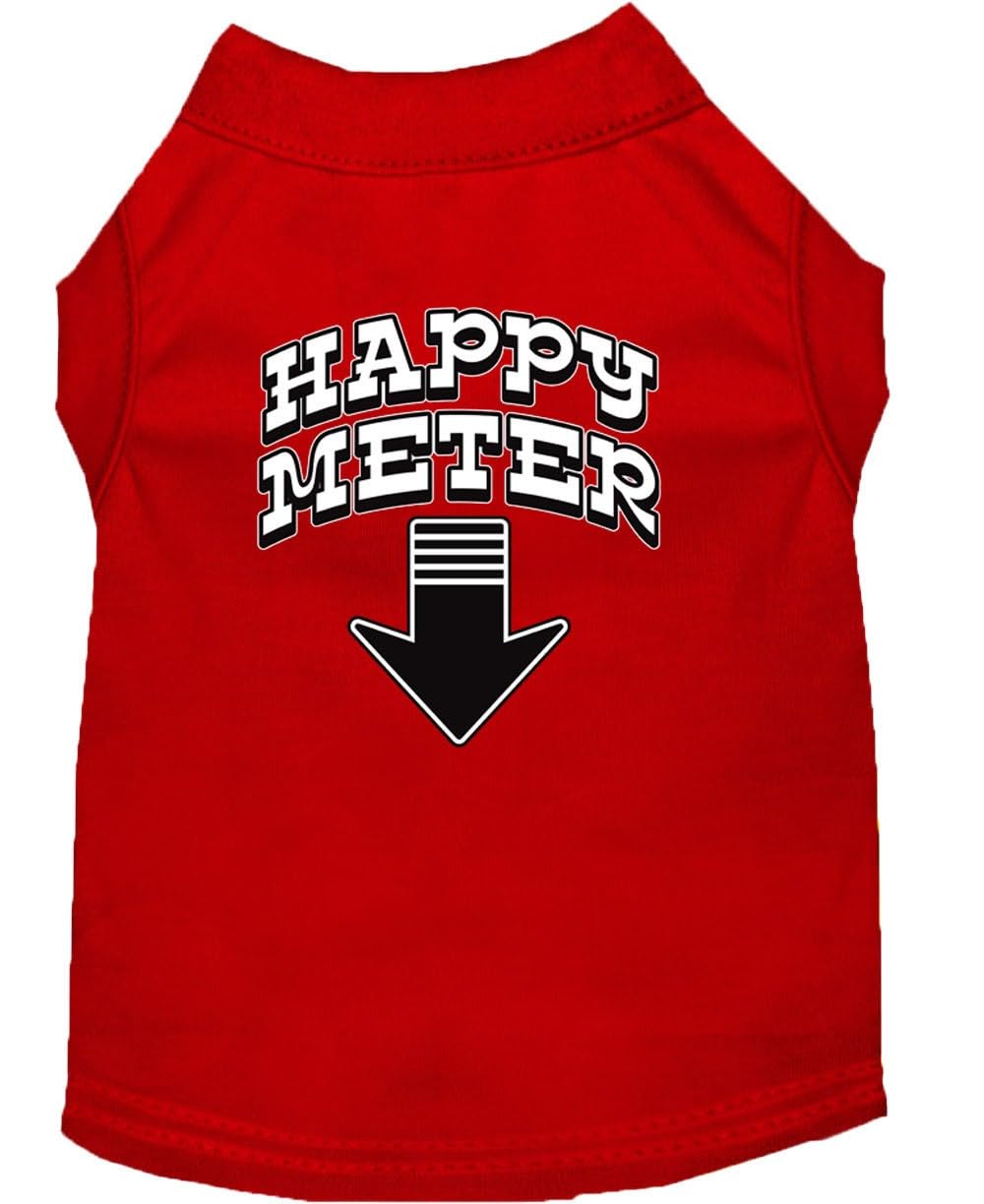 Pet Dog & Cat Shirt Screen Printed, 'Happy Meter' Red Xl (14-20 Lbs.)