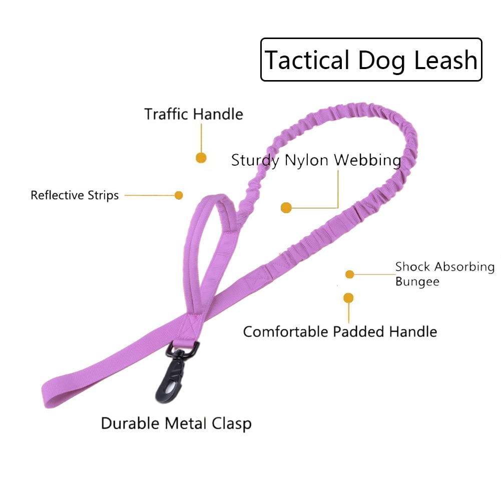 Tactical Dog Collar And Leash Set Tactical Dog Collar With Handle Bungee Leash Adjustable Military Training Nylon Collar Dog Training Collar Leash Set With Control Handleand Metal Buckle(Purple S