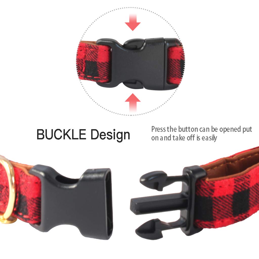 Kudes Plaid Dog Collar With Bow, 2 Pack/Set Adjustable Dog Bow Tie Collars With Bell, Best Pet Gift For Small Medium Large Girl And Boy Dogs, Red & Black