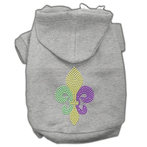 Mirage Pet Products 10&quot; Mardi Gras Fleur De Lis Rhinestone Hoodies, Small, Grey
