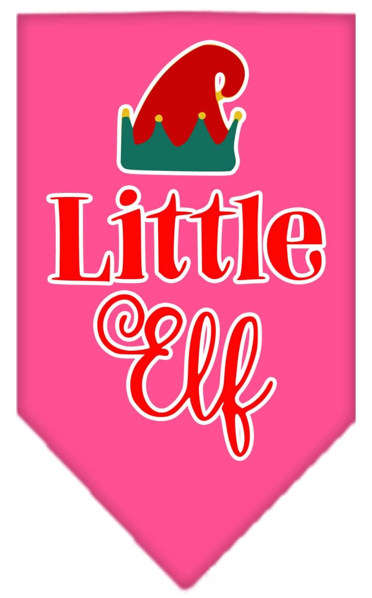 Christmas Pet and Dog Bandana Screen Printed, &quot;Little Elf&quot; Bright Pink Small