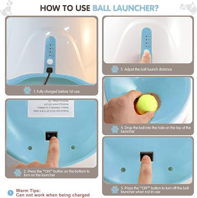Mekaple Automatic Dog Ball Launcher, Dog Ball Thrower Machine With 10-30Ft 3 Launching Distance, Interactive Toys For Small Dogs