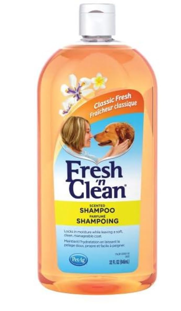 Petag Fresh ’N Clean Scented Shampoo, Classic Fresh Scent - 32 Oz - Moisturizes With Vitamin E & Aloe Vera - Strengthens & Repairs Coats - Soap Free