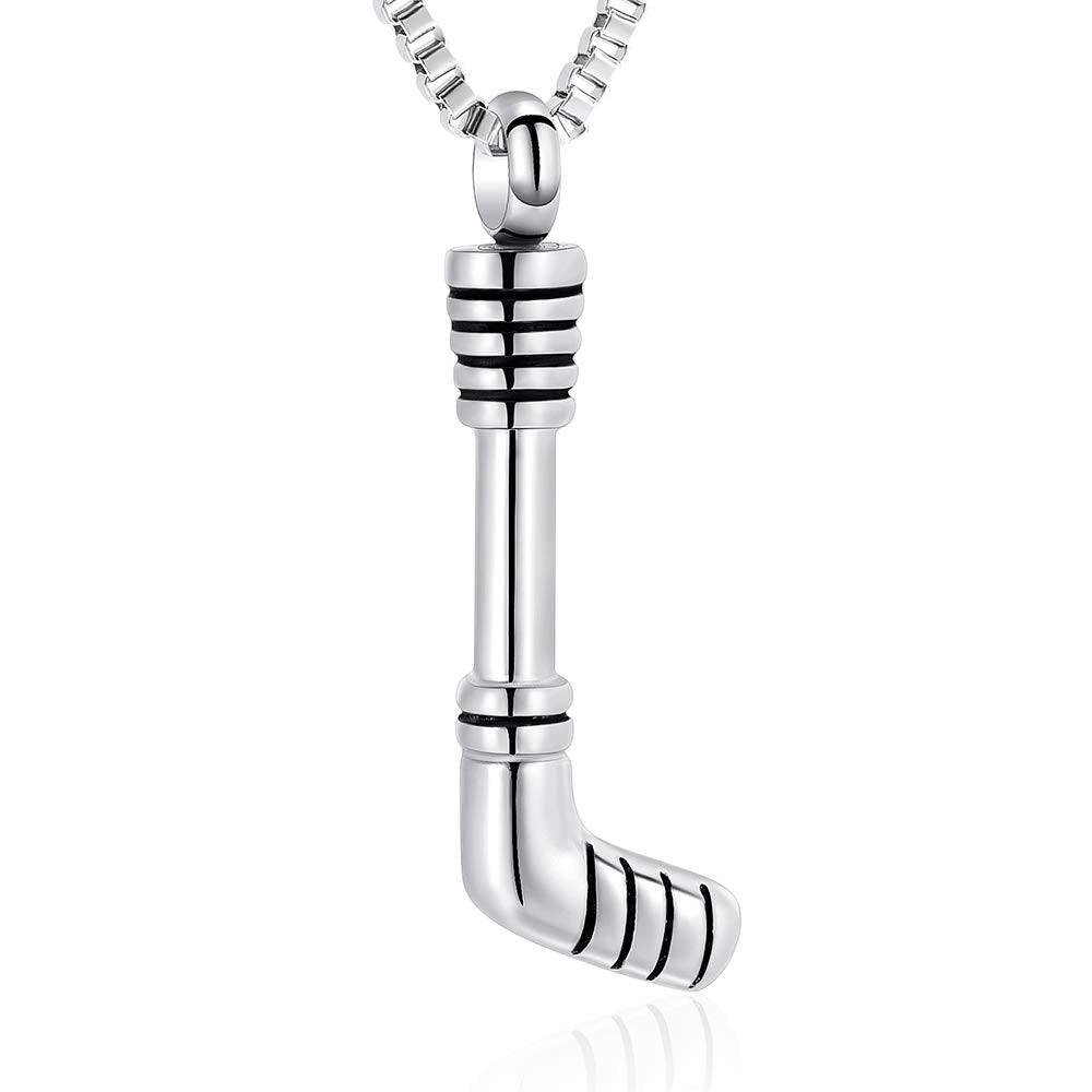 Xsmzb Hockey Stick Cremation Jewelry For Ashes Memorial Urn Pendant Holder Ashes For Pet/Human Stainless Steel Keepsake Urn Neck