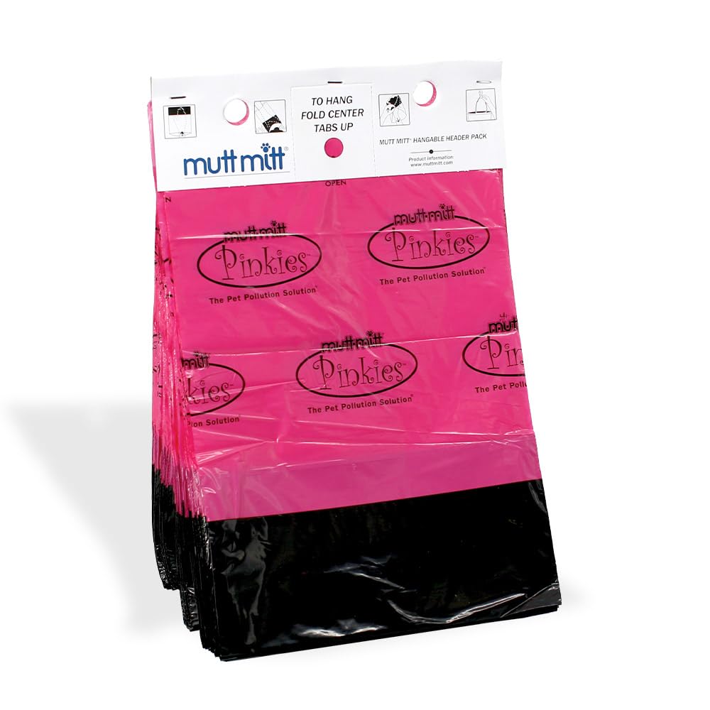 Mutt Mitt Pinkies 2-Ply 100 Pink & Black Dog Waste Bags on 1 dog waste bag station header - 300% Thicker than mini roll dog wast