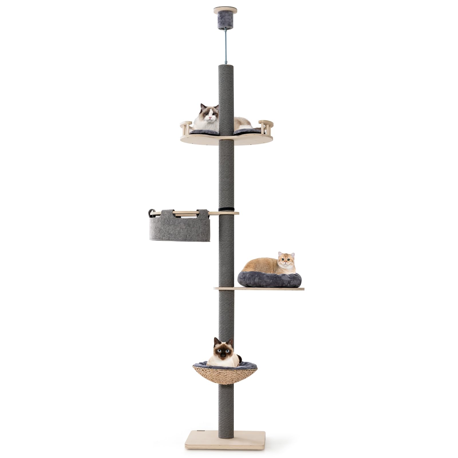 Tangkula Floor To Ceiling Cat Tree, Tall Cat Tower With Adjustable Height (93-107 Inch) For Large Cats, 5 Tier Cat Climbing Pole