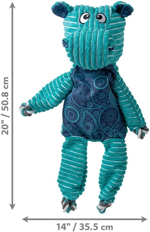 KONG Floppy Knots - Durable No-Stuffing Squeaky Rope & Plush Dog Toy - for Teething, Playing (Hippo, Extra Large)