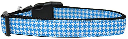 Pet Dog & Cat Nylon Collar or Leash, &quot;Houndstooth Blue&quot; XL Collar