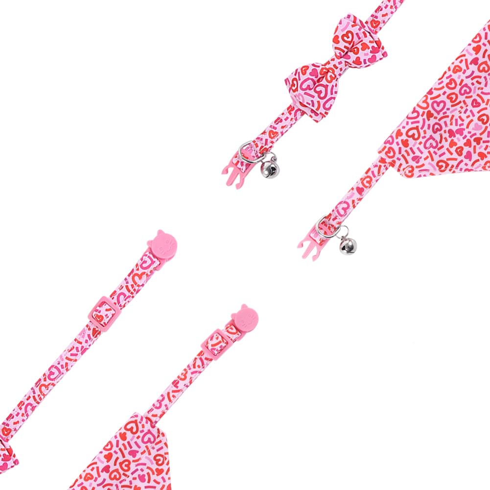 Valentine'S Day Cat Collar Breakaway With Bow Tie Bandana And Bell Holiday For Kitty Adjustable Safety Love Heart