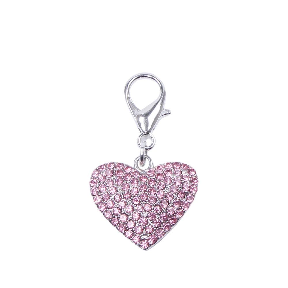 Dog Cat Bling Heart Full Rhinestones Charm Pendant Pet Puppy Necklace Collar Jewelry Accessory(Pink)