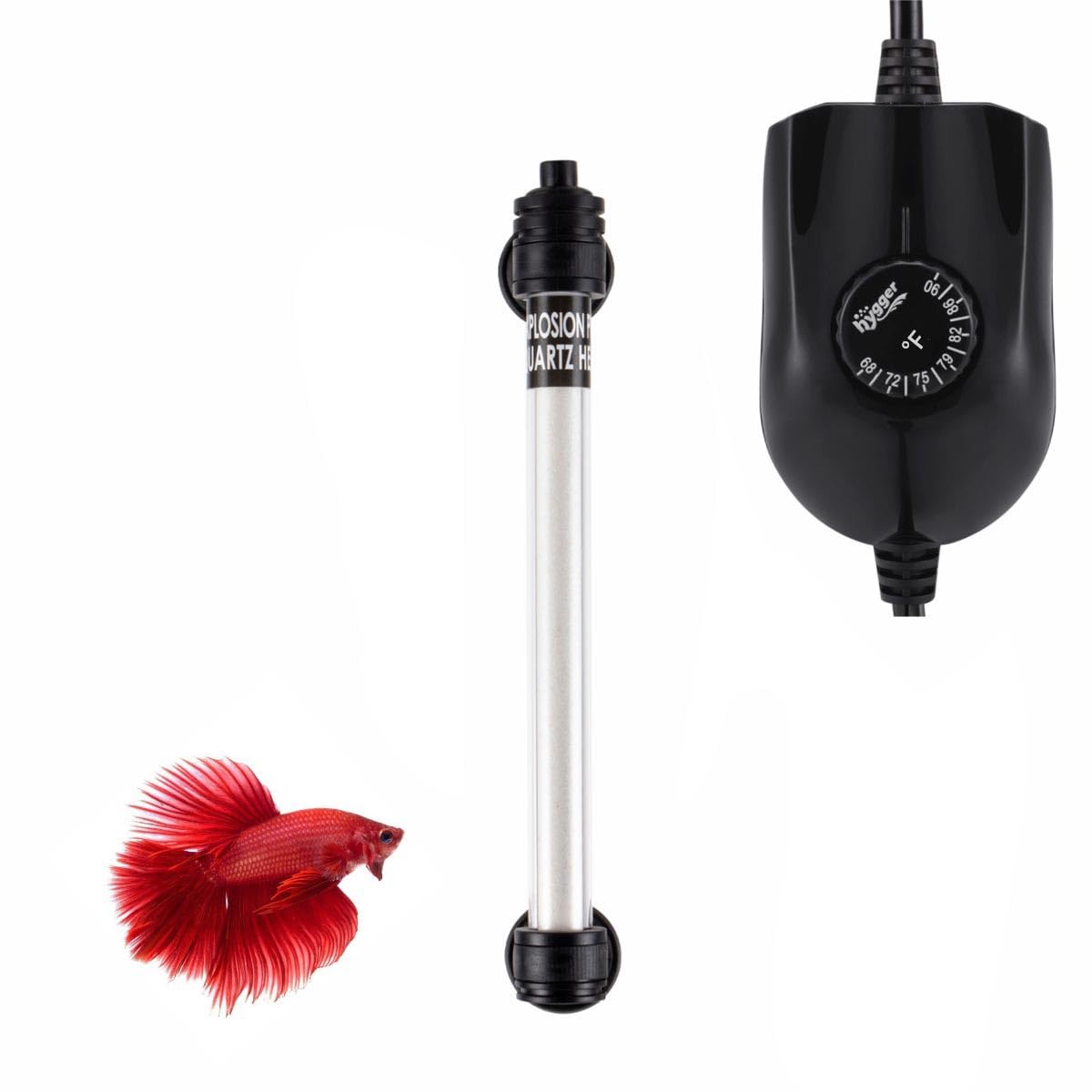 Hygger 50W Mini Inline Quartz Glass Aquarium Heater With External Controller, Adjustable Submersible Betta Fish Tank Thermostat For 5-15 Gallon