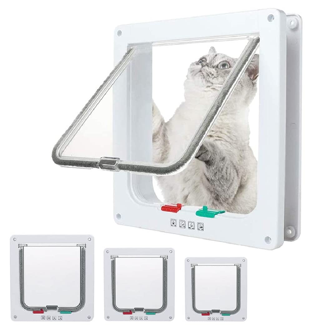 Goteamghjkl Cat Door Flap (Outer Size 9.9'' X 9.2''), 4 Way Locking Large Cat Door For Interior Exterior Doors, Weatherproof Pet