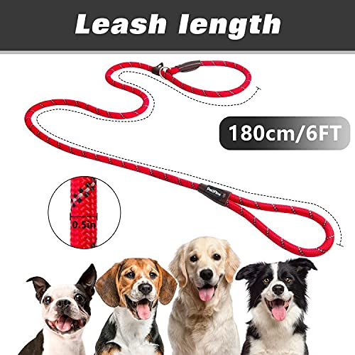 Petifine Slip Lead Dog Leash, Full Reflective Slip Knot Dog Training Leashes, Heavy Duty Adjustable Pet Nylon Slip Loop Leash For Small Medium Large Dogs(Red)