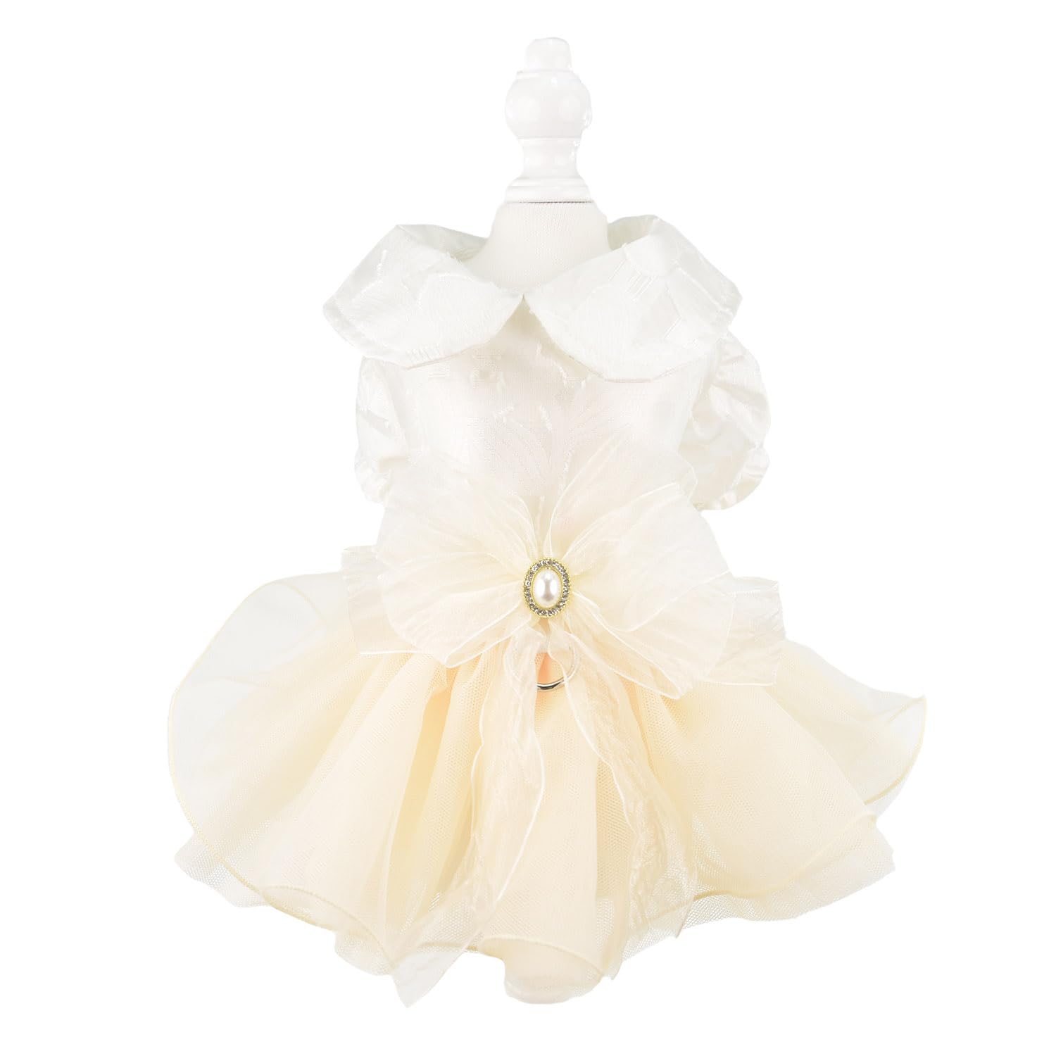 Fladorepet White Dog Tutu Dress Skirt With Leash Ring,Dog Clothes For Small Dogs Girl,Formal Pet Wedding Attire Dresses, Cat Bri