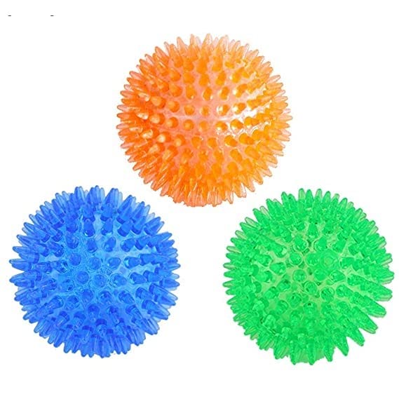 Psk Pet Mart Spike Dog Chew Toy Led Whistle Squeaker Ball For Dogs And Puppies (Pack Of 3)
